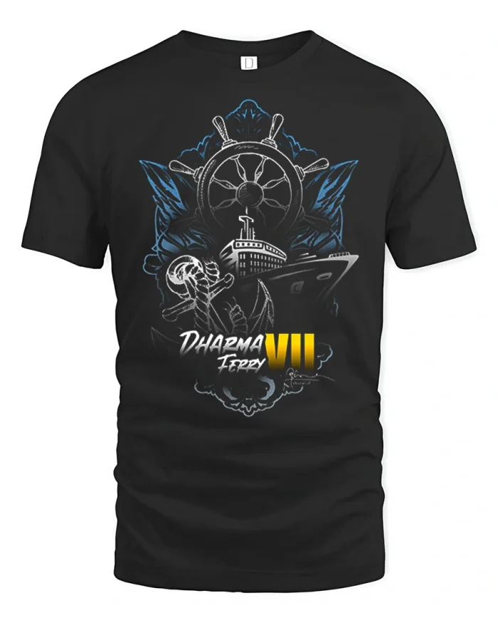 Dharma Ferry Ship Graphic Tee Nautical T Shirt Adventure - black t-shirt on white background