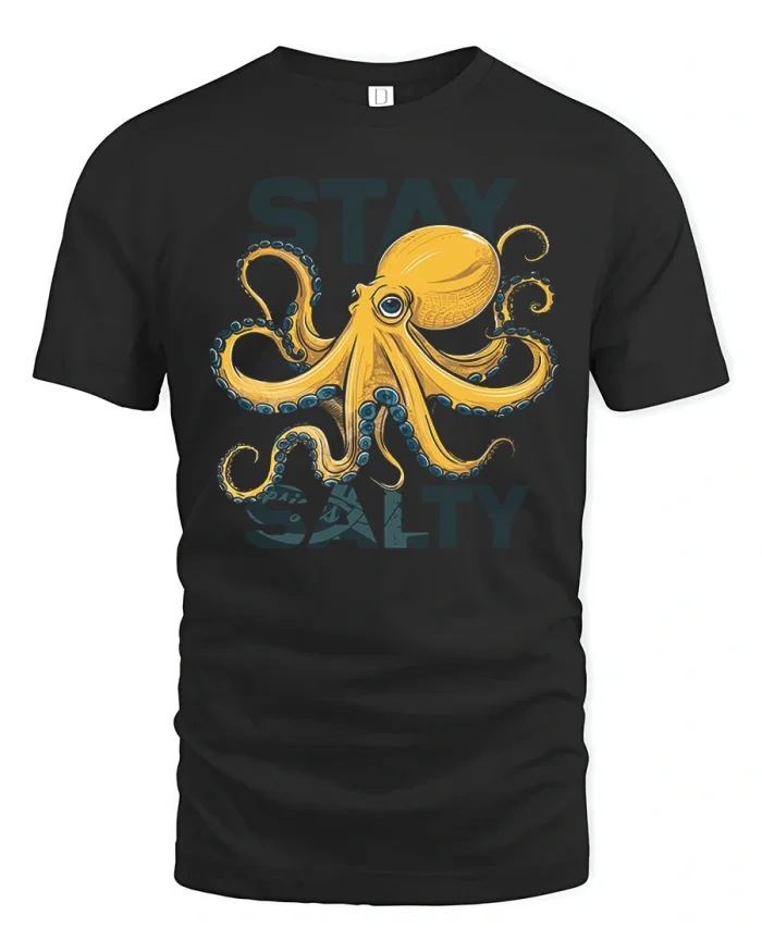 Stay Salty Octopus Graphic Tee Ocean Animal T Shirt Design - black t-shirt on white background