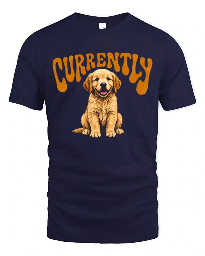 Cute Golden Retriever Puppy Graphic Tee Funny Dog Lover T Shirt - navy t-shirt on white background