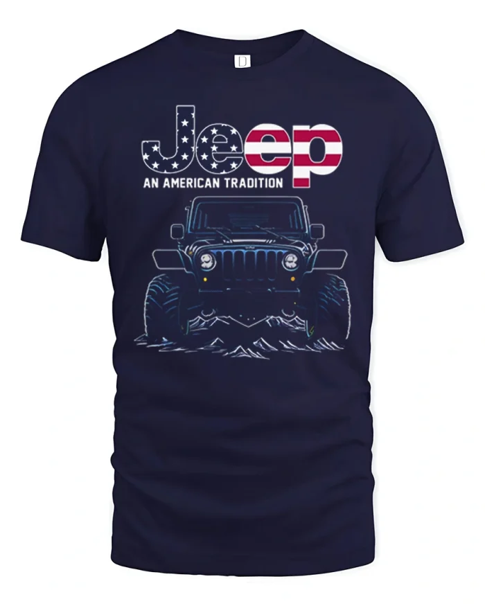 Jeep American Tradition Graphic Tee Off Road Vehicle T Shirt - navy t-shirt on white background