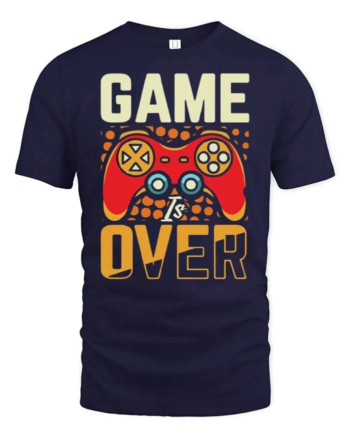 Game Over VS Gamer Controller Graphic T Shirt Soft Cotton Style - navy t-shirt on white background