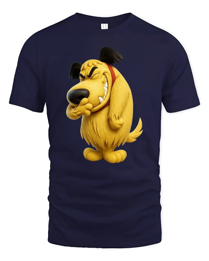 Funny Smirking Cartoon Dog Graphic T Shirt Soft Premium Comfort - navy t-shirt on white background