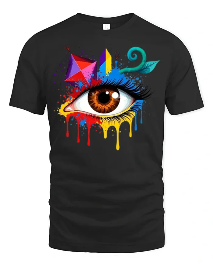 Colorful Artistic Eye Graphic Tee Abstract Streetwear Style Tshirt - black t-shirt on white background
