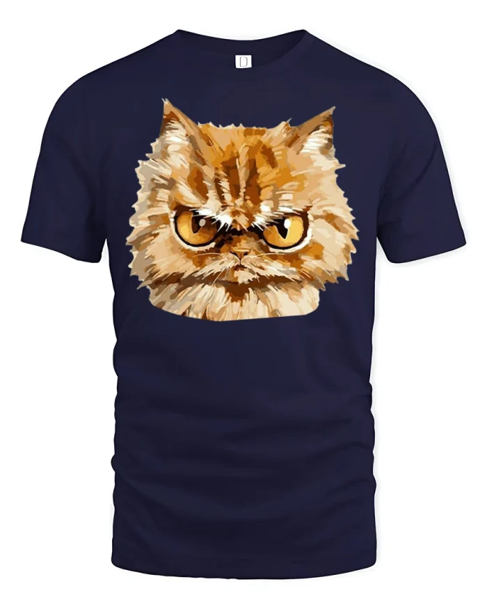 Grumpy Fluffy Persian Cat Graphic Tee Cute Funny Pet Lover Shirt - navy t-shirt on white background