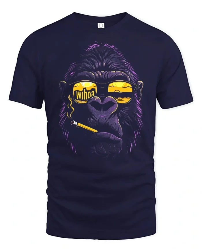 Funny Cool Gorilla Graphic Tee With Shades Urban Animal Style - navy t-shirt on white background