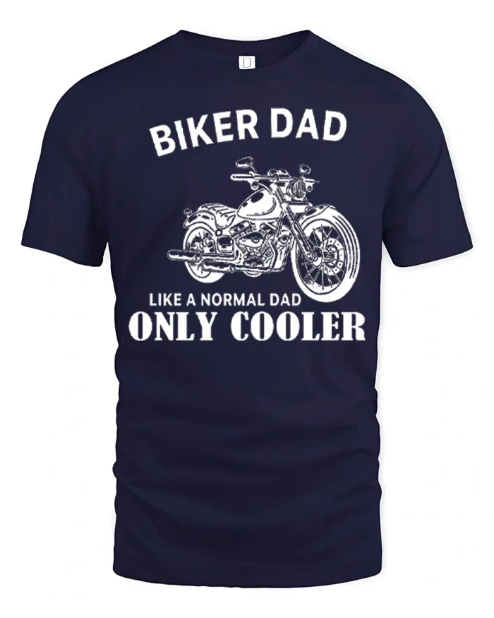 Biker Dad Like A Normal Dad Only Cooler Graphic Tee Vintage Style - navy t-shirt on white background