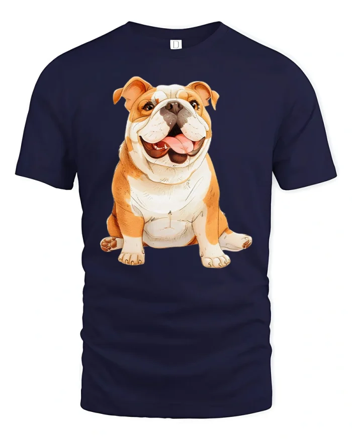 Cute Smiling English Bulldog Graphic T Shirt Dog Lover Gift - navy t-shirt on white background
