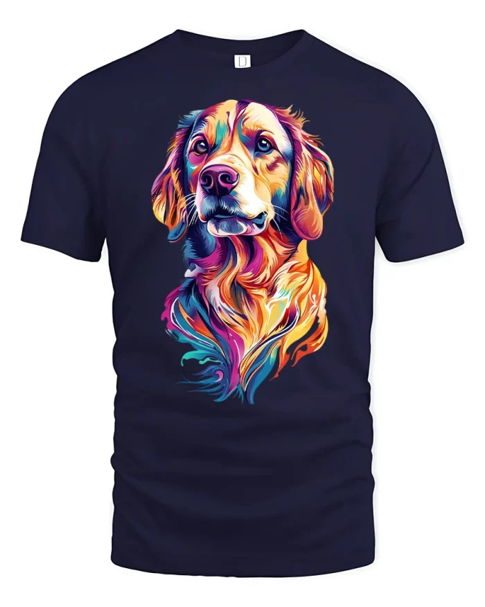 Colorful Golden Retriever Portrait Graphic T Shirt Dog Lover Tee - navy t-shirt on white background