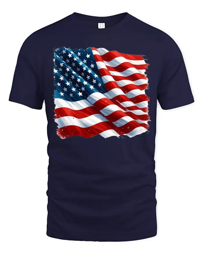 Patriotic American Flag Graphic T Shirt Proud USA Freedom Tee - navy t-shirt on white background
