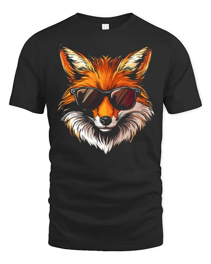 Cool Fox Wearing Sunglasses Graphic T Shirt Funny Animal Tee - black t-shirt on white background