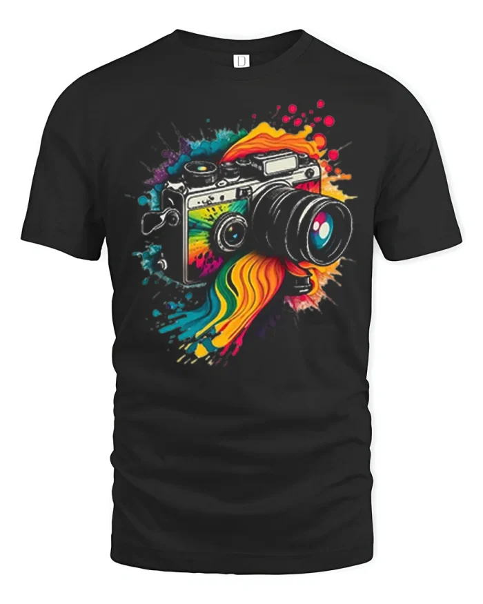 Colorful Vintage Camera Graphic T Shirt Photography Lover Tee - black t-shirt on white background