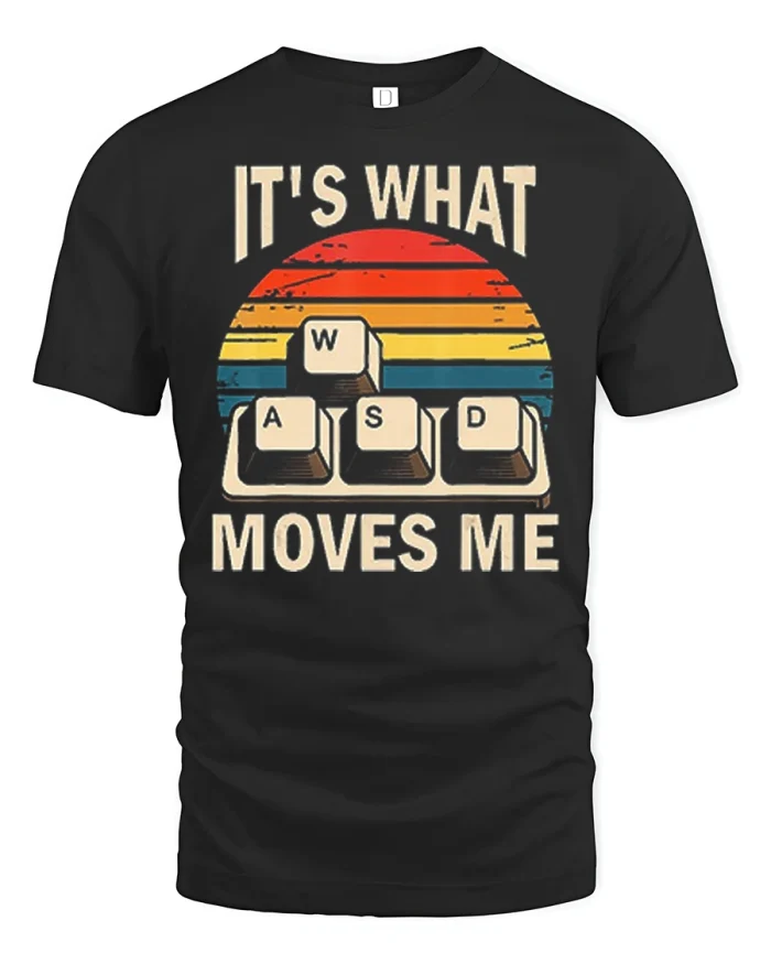 Its What Moves Me Gamer WASD Keyboard T Shirt Retro Gaming Tee - black t-shirt on white background