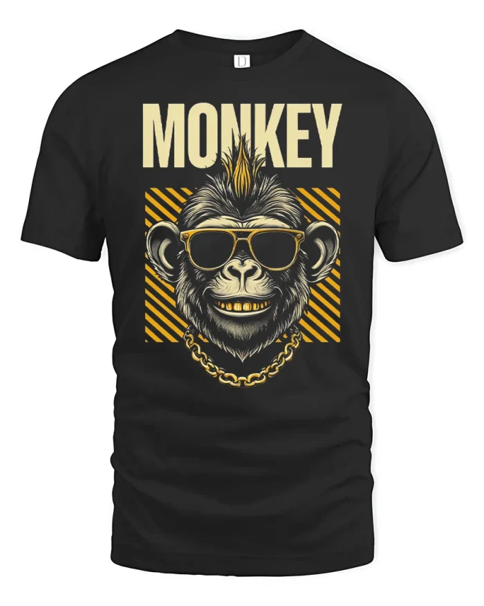 Cool Monkey Wearing Sunglasses Graphic T Shirt Funny Animal Tee - black t-shirt on white background