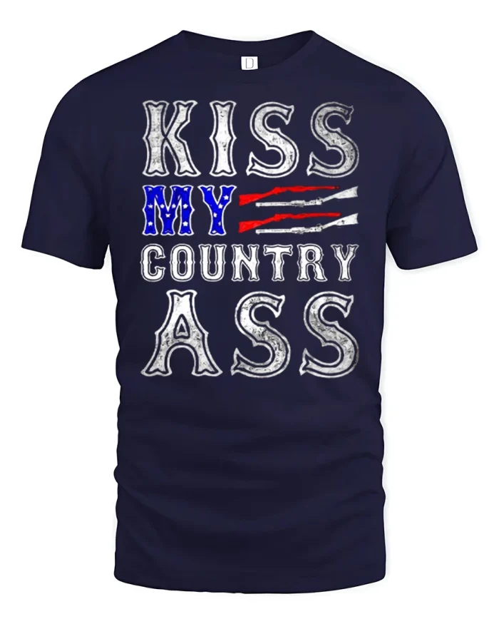 Kiss My Country Ass T Shirt Funny Patriotic Western Graphic Tee - navy t-shirt on white background