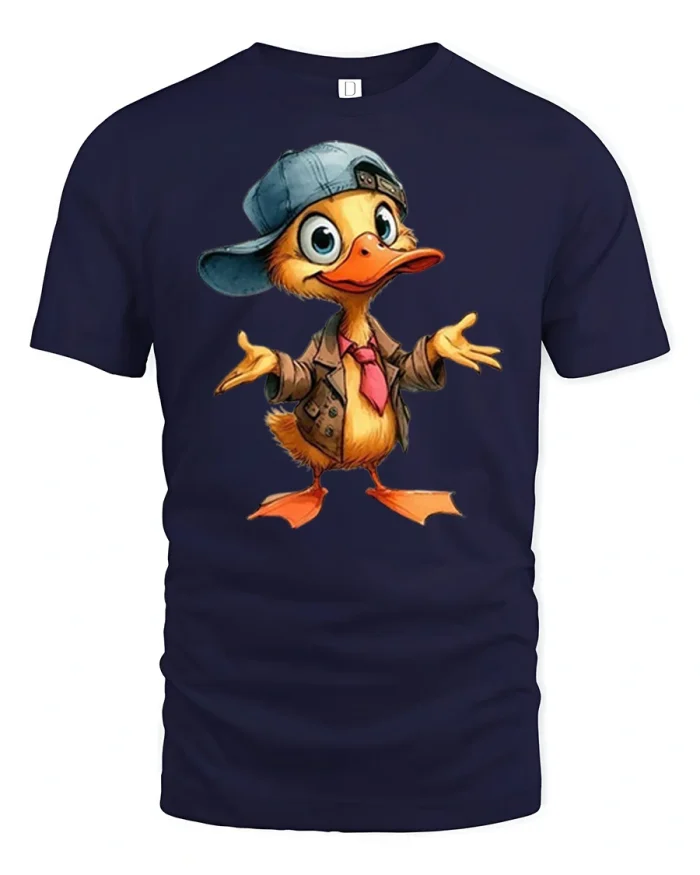 Funny Cool Baby Duck Graphic T Shirt Cute Cartoon Animal Tee - navy t-shirt on white background