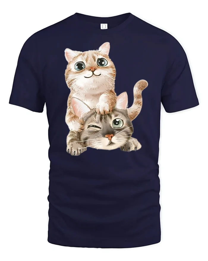 Cute Best Friends Cats Graphic T Shirt Adorable Kitty Lover Tee - navy t-shirt on white background