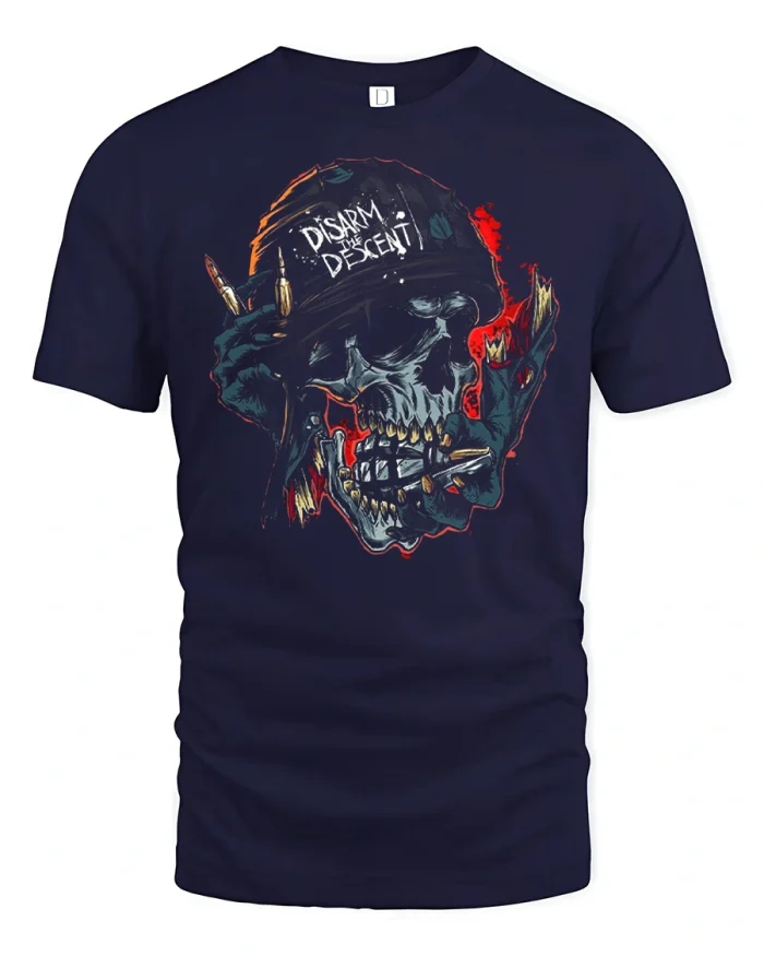 Disarm The Descent Skull Soldier Graphic Tee Gothic Street Style - navy t-shirt on white background