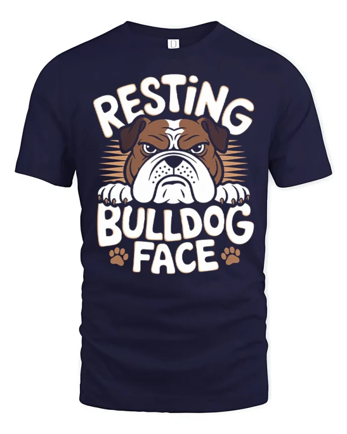 Resting Bulldog Face Funny Dog Lover T Shirt Soft Casual Style - navy t-shirt on white background