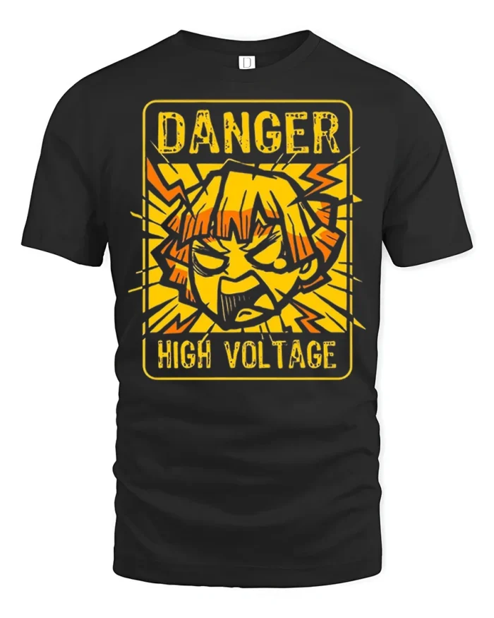Danger High Voltage Anime Graphic Tee Funny Electric Tshirt - black t-shirt on white background