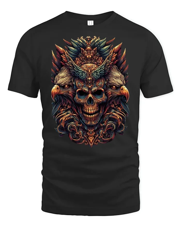Majestic Eagle Skull Gothic Graphic Tee Vintage Tattoo Tshirt - black t-shirt on white background