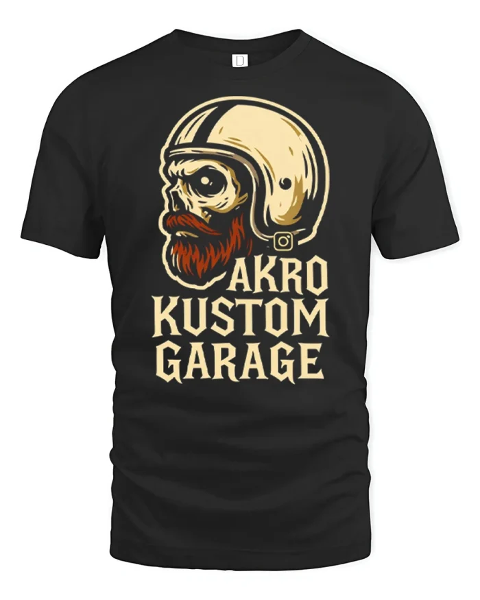 Retro Biker Skull Helmet Graphic Tee Vintage Garage Style Tshirt - black t-shirt on white background