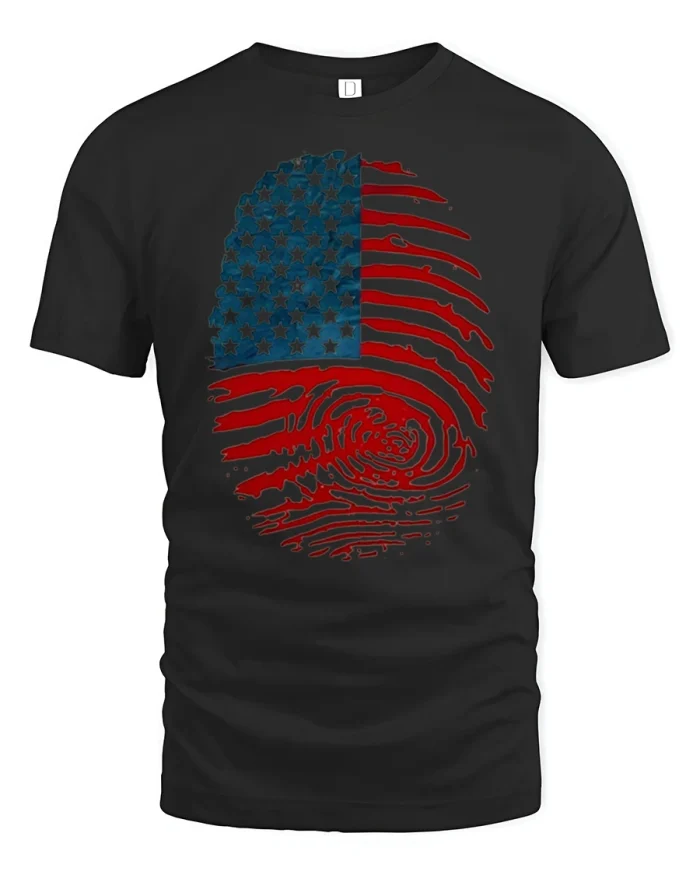 American Flag Fingerprint Graphic Tee Patriotic Freedom Tshirt - black t-shirt on white background