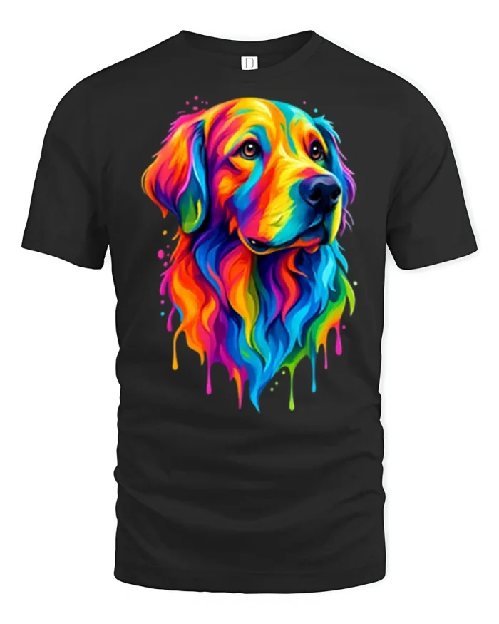 Colorful Golden Retriever Graphic Tee Cute Rainbow Dog Lover Shirt - black t-shirt on white background