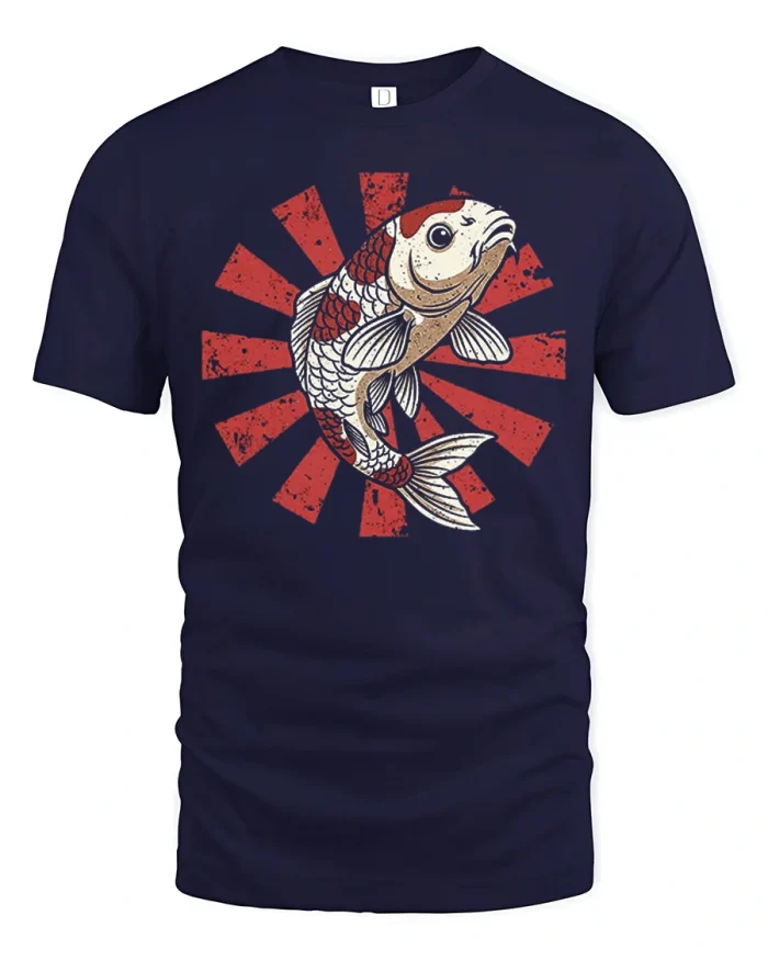 Vintage Japanese Koi Fish Rising Sun Graphic T Shirt - navy t-shirt on white background