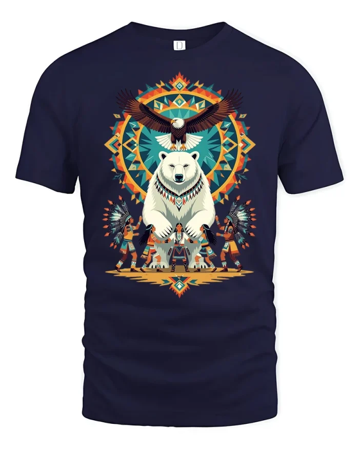Native American Bear Eagle Spirit Tribal Art Graphic T Shirt - navy t-shirt on white background