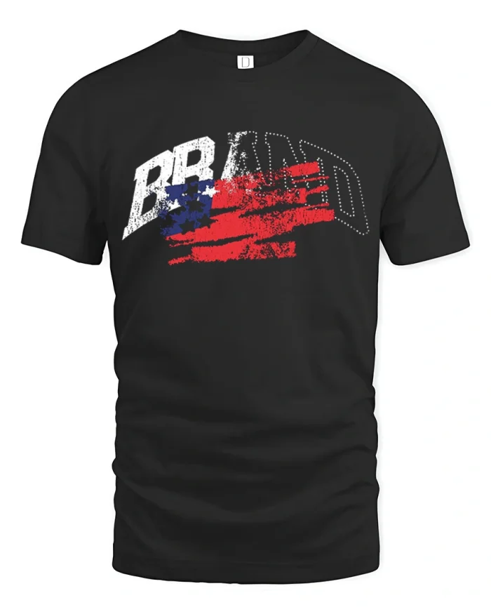USA Proud Graphic Tee with Vintage American Flag Brush Design - black t-shirt on white background