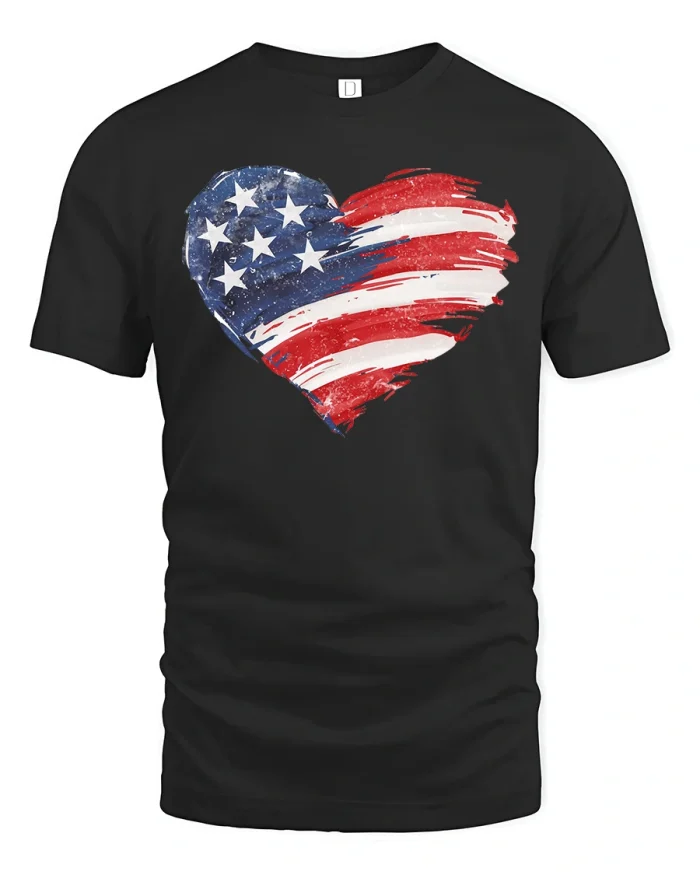 Vintage American Flag Heart Patriotic Love USA Graphic T Shirt - black t-shirt on white background