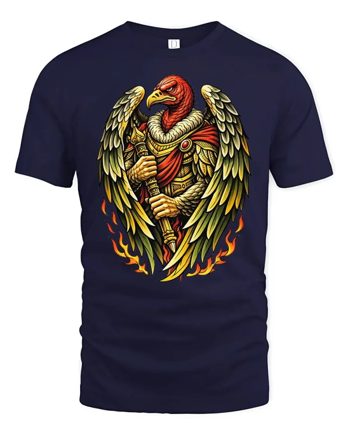 Majestic Phoenix Eagle Warrior Graphic T Shirt Vintage Fantasy Art - navy t-shirt on white background