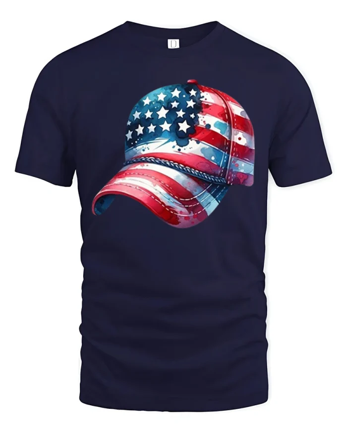 Vintage American Flag Baseball Cap Graphic Patriotic T Shirt - navy t-shirt on white background