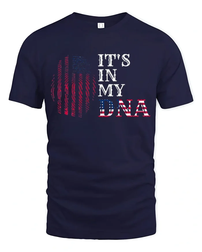 Its In My DNA American Flag Fingerprint Patriotic Graphic Tee - navy t-shirt on white background