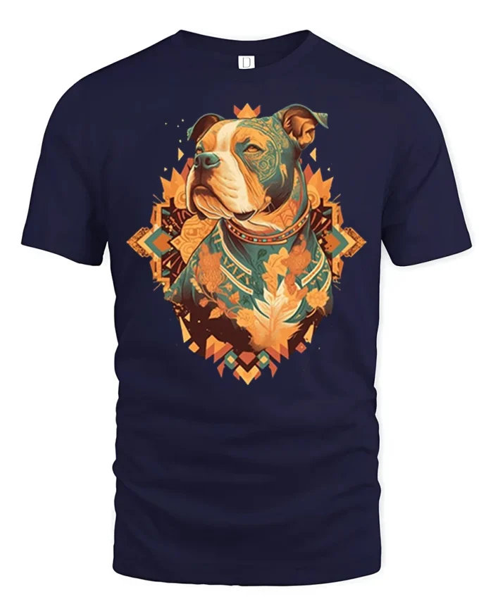 Tribal Pit Bull Dog Graphic Tee Artistic Vintage Style Tshirt - navy t-shirt on white background