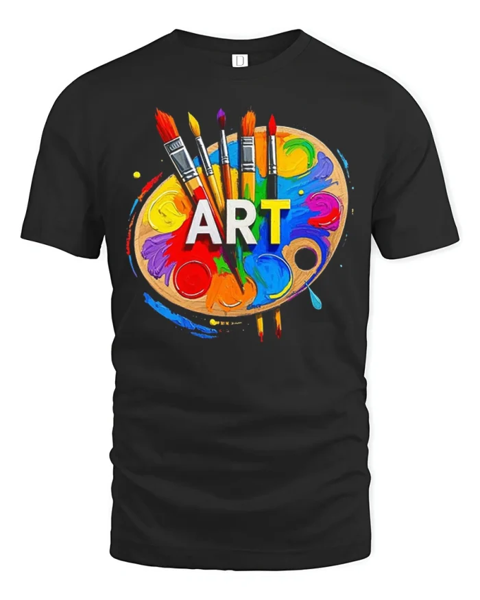 Colorful Artist Paint Palette Graphic Tee Creative Painting Tshirt - black t-shirt on white background
