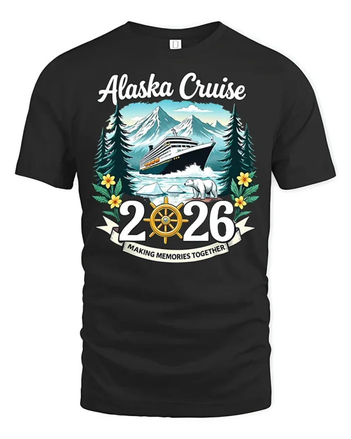 Alaska Cruise 2026 Making Memories Together Vacation T Shirt Tee - black t-shirt on white background