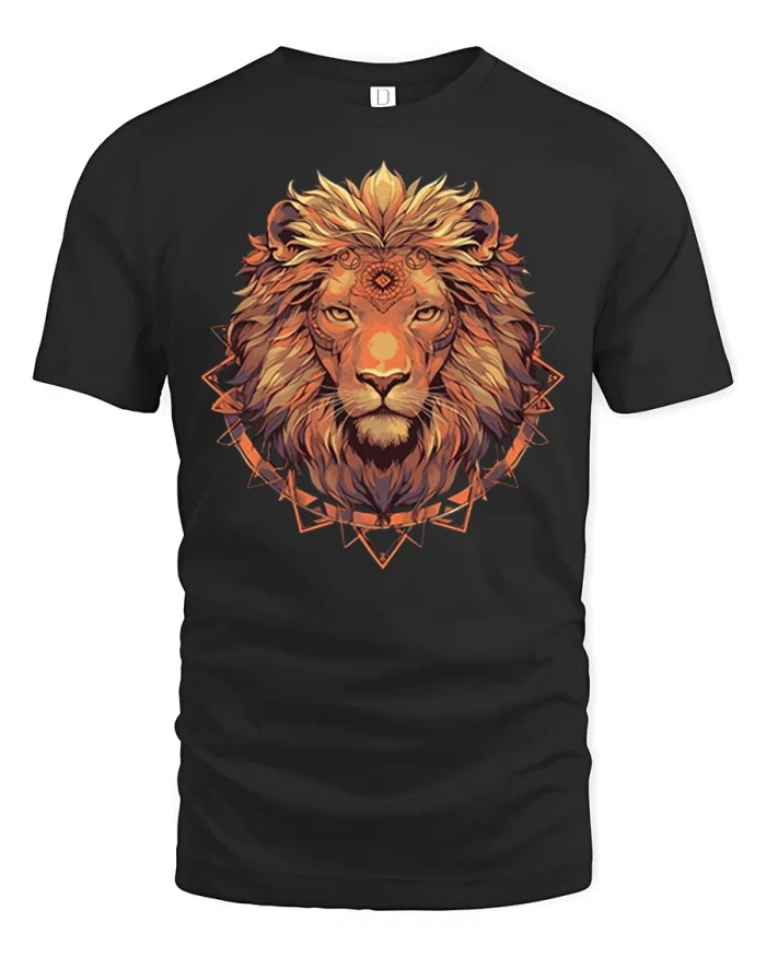 Majestic Lion King Graphic Tee Fierce Wildlife Art Tshirt - black t-shirt on white background
