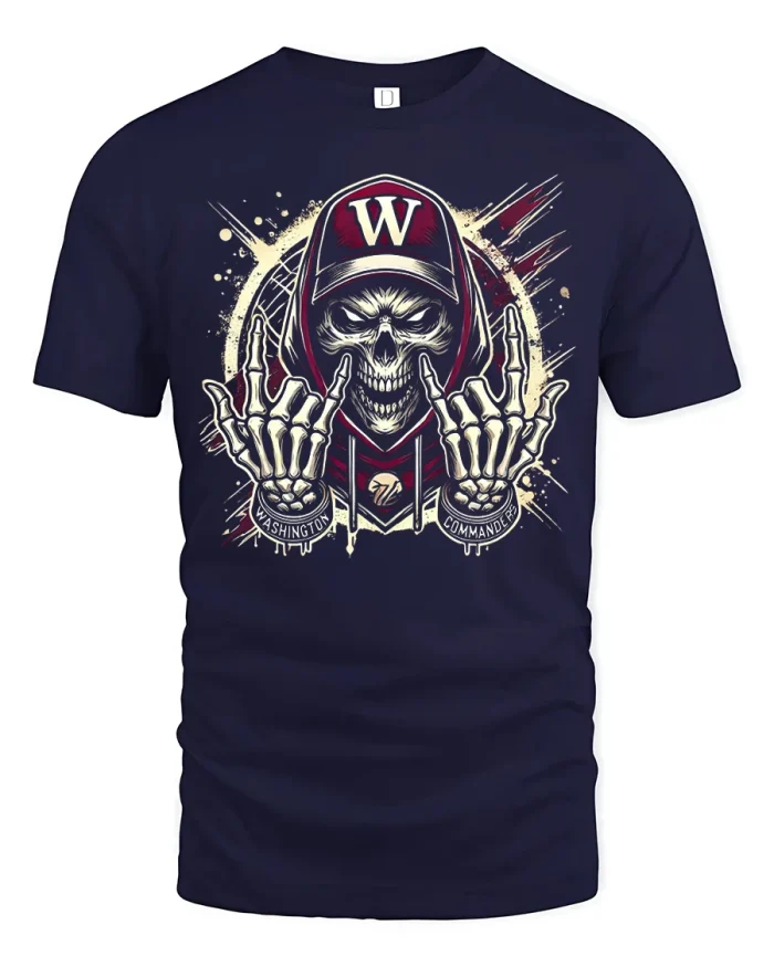 Washington Commanders Skull Hand Sign Graphic Fan T Shirt Tee - navy t-shirt on white background