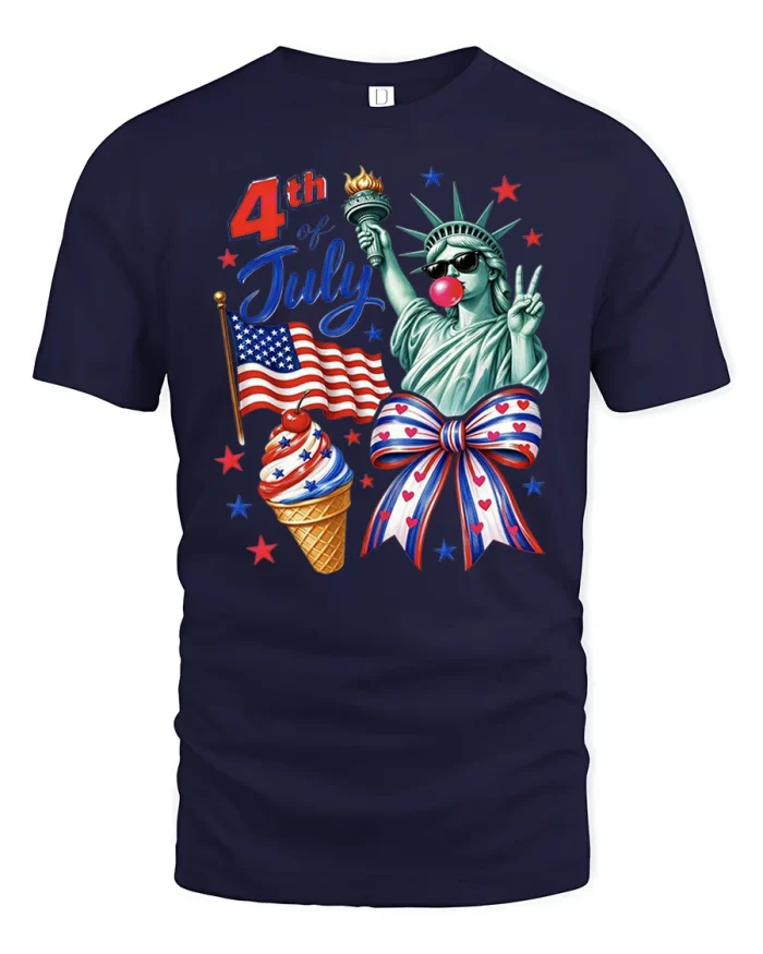 Funny 4th of July Statue of Liberty Patriotic Graphic T Shirt Tee - navy t-shirt on white background