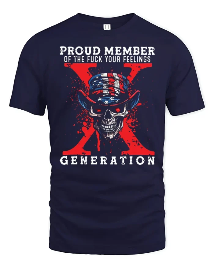 Proud Member Generation X Skull Patriotic Graphic T Shirt Style - navy t-shirt on white background