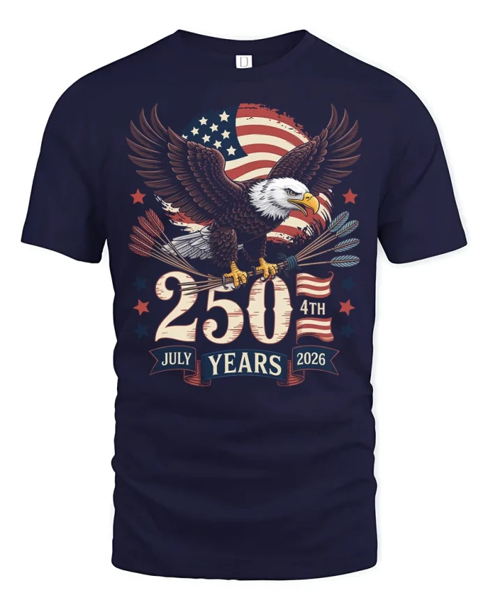 Majestic Eagle 250 Years 4th Of July Graphic Cotton Tshirt - navy t-shirt on white background