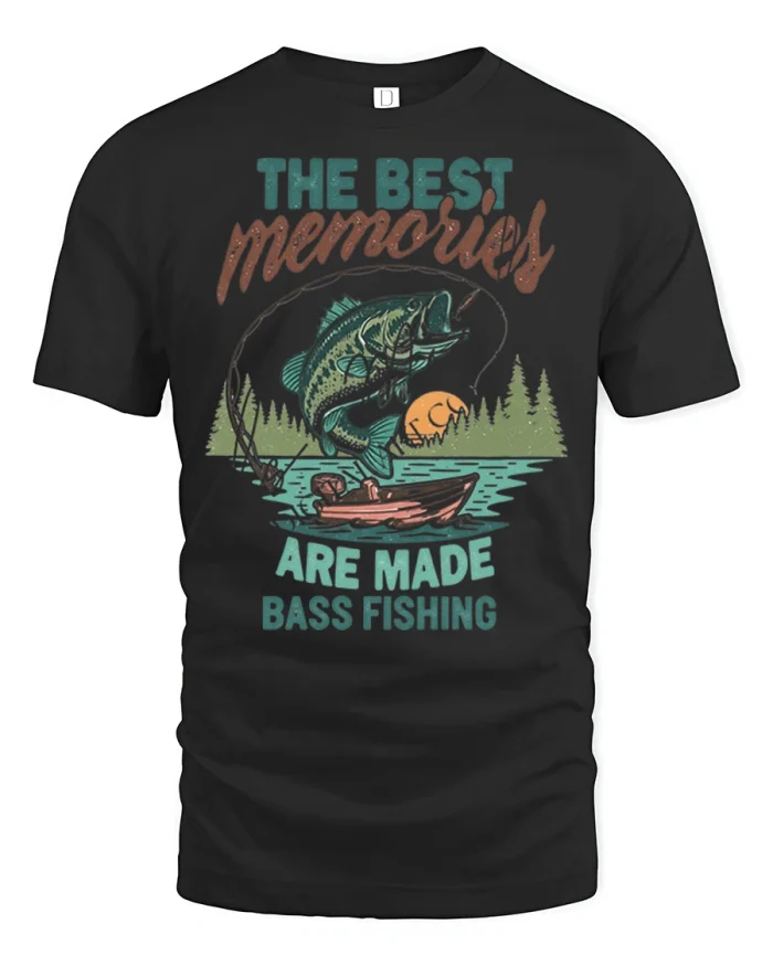 The Best Memories Are Made Bass Fishing Graphic Tee Vintage Style - black t-shirt on white background
