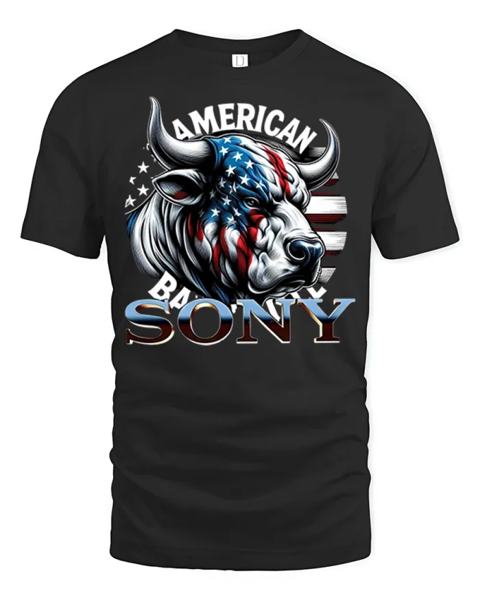 American Bull Sony Patriotic Graphic T Shirt Bold Freedom Tee - black t-shirt on white background