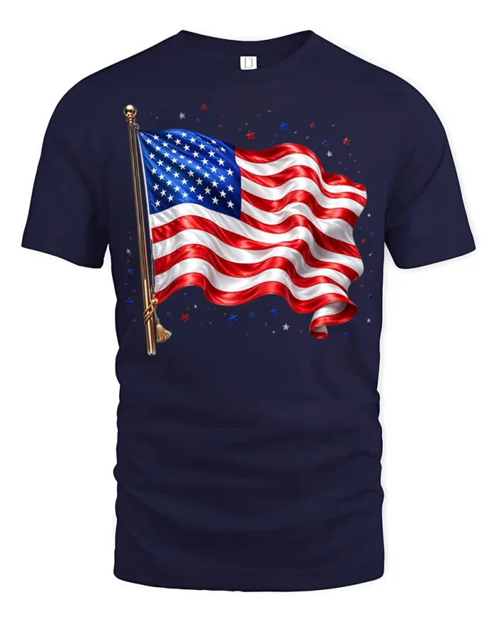 Waving American Flag Patriotic Graphic Tee Classic USA Pride Shirt - navy t-shirt on white background