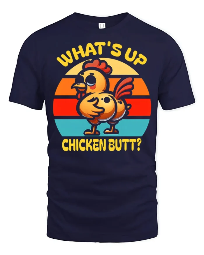 Whats Up Chicken Butt Funny Vintage Cartoon Chicken Graphic Tee - navy t-shirt on white background