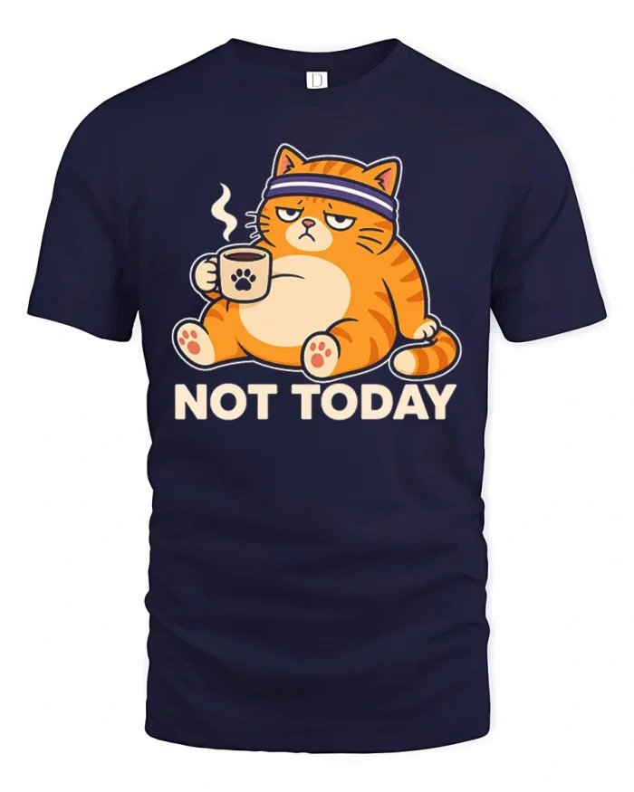 Not Today Grumpy Cat Coffee Funny Lazy Mood Graphic T Shirt - navy t-shirt on white background