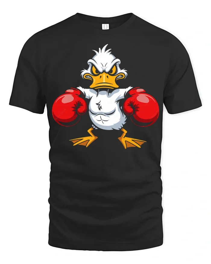 Angry Boxing Duck Graphic Tee Funny Cartoon Fighter Tshirt Vintage - black t-shirt on white background
