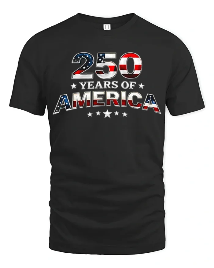 250 Years of America Patriotic Flag Graphic Tee Independence Tshirt - black t-shirt on white background