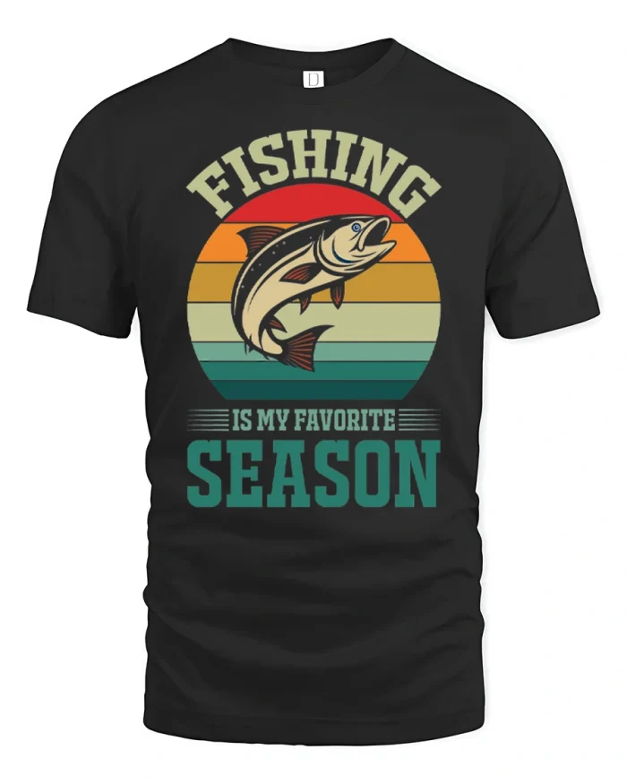 Fishing Is My Favorite Season Vintage Angler Graphic T Shirt - black t-shirt on white background